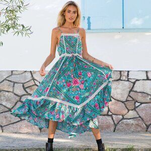 Spell and the Gypsy Collective Babushka Midi Dress Turquoise Small b71